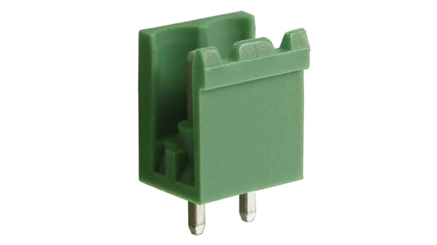 Borne para PCB Macho Ángulo recto RS PRO de 3 vías , paso 5.08mm, de color Verde, montaje Montaje en orificio pasante,