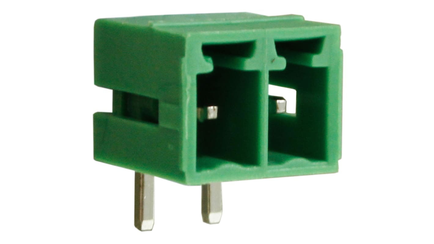 Bloque de terminal PCB Macho a 90° RS PRO de 3 vías, paso 3.81mm, de color Verde, montaje Montaje en orificio pasante,