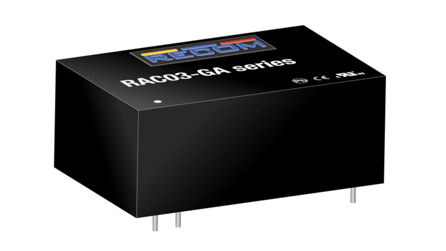 Recom Switching Power Supply, RAC03-05SGA, 5V dc, 600mA, 3W, 1 Output, 305 V ac, 430 V dc Input Voltage