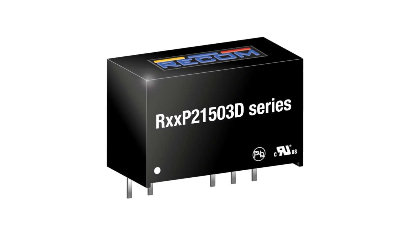 Recom RP DC/DC-Wandler 1W 24 V dc IN, -3 V dc, 15V dc OUT / 66mA Durchsteckmontage 5.2kV dc isoliert