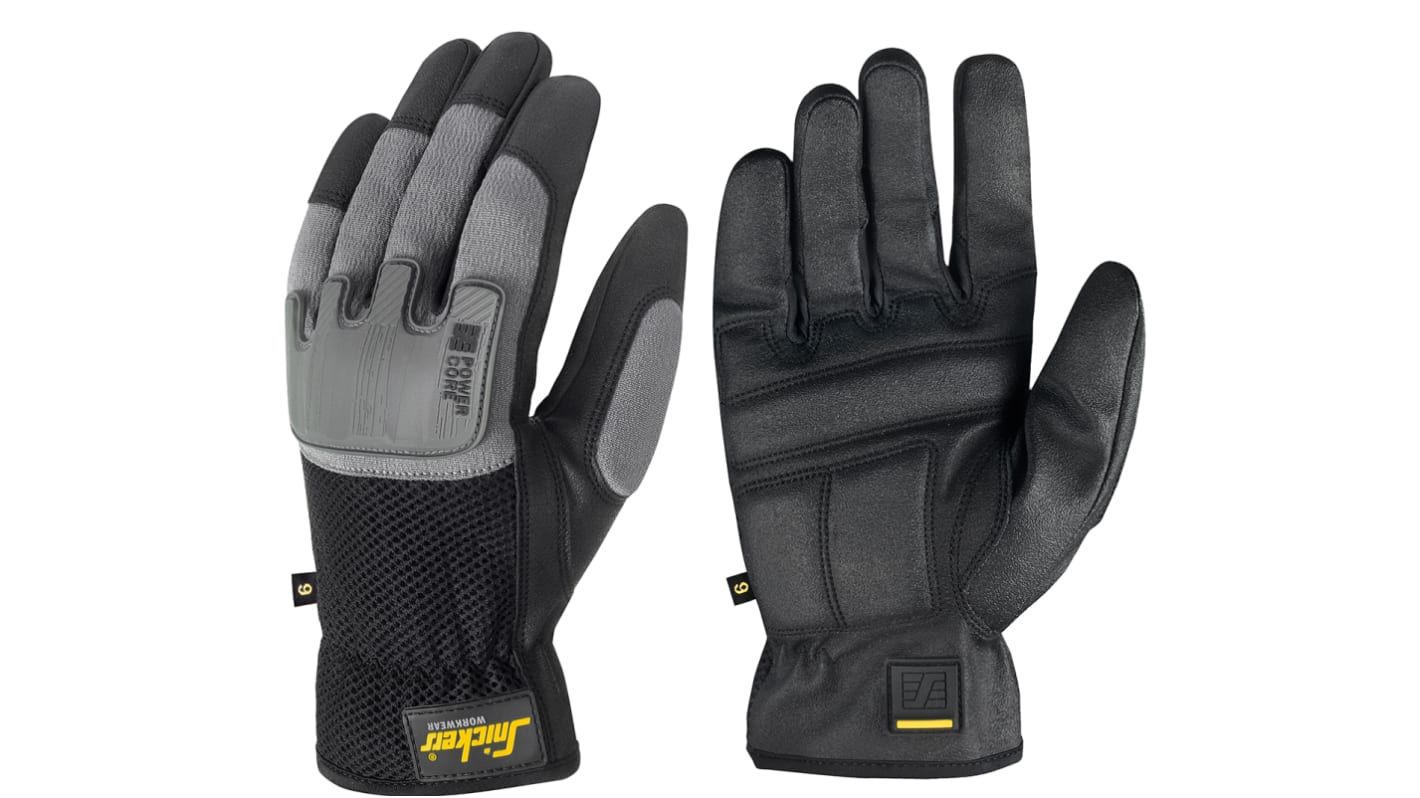 Snickers Power Core Black Polyamide General Purpose Work Gloves, Size 9