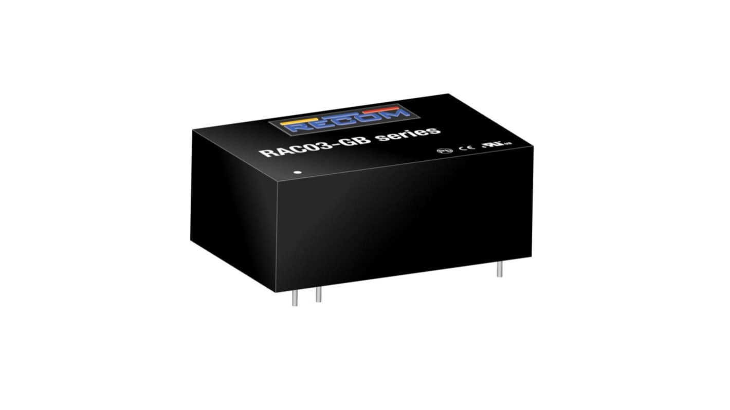 Recom Switching Power Supply, RAC03-05SGB, 5V dc, 600mA, 3W, 1 Output, 305 V ac, 430 V dc Input Voltage