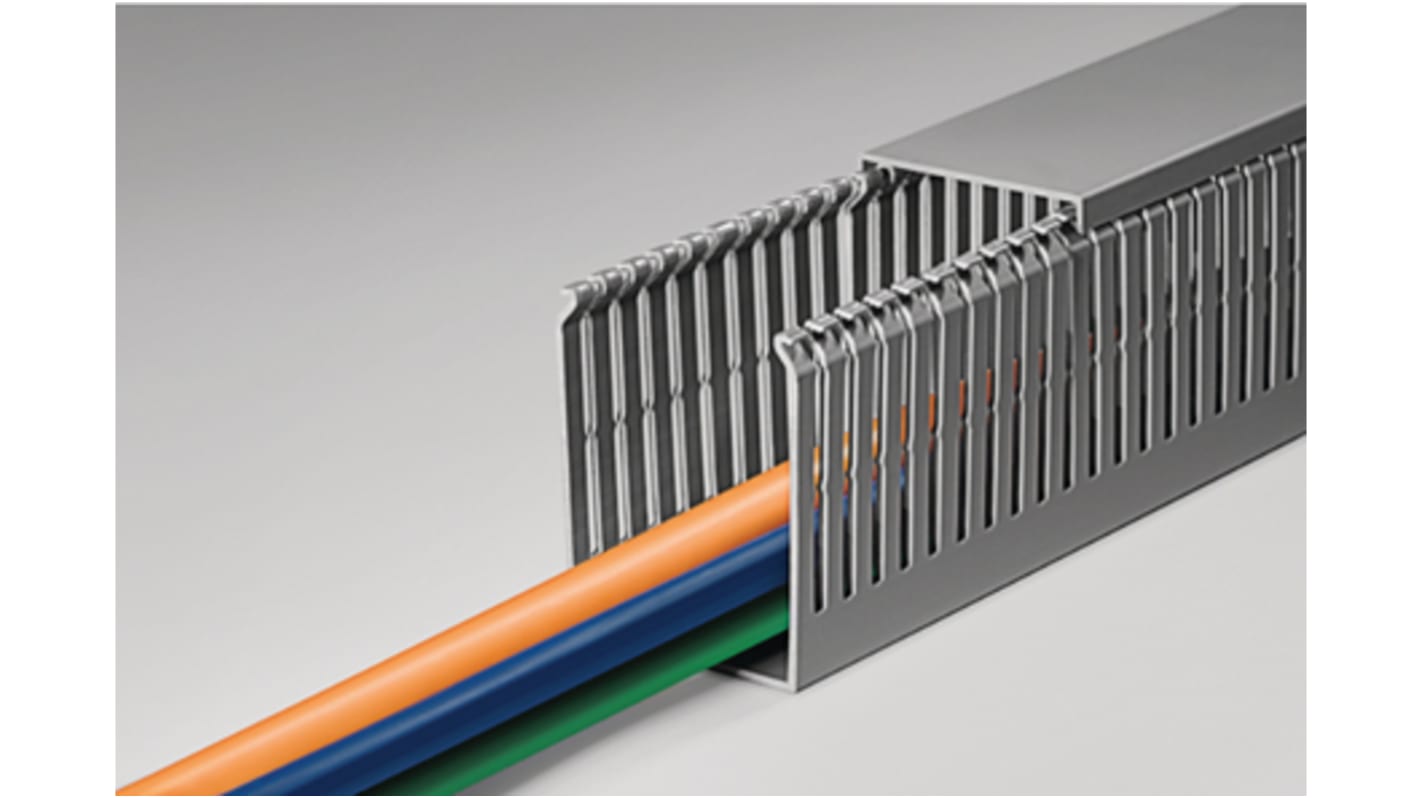 HellermannTyton HTWD-PN Grey Slotted Panel Trunking - Open Slot, W40 mm x D100mm, L2m, PVC