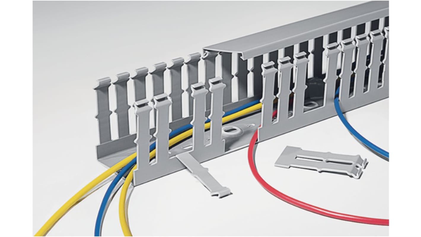 Canalización de cables ranurada HellermannTyton HTWD-PW de PVC Gris, 40 mm x 100mm, long. 2m