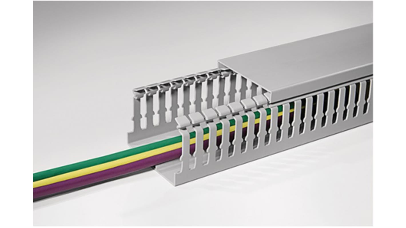 HellermannTyton HTWD-HF Verdrahtungskanal Grau, 80 mm x 80mm Halogenfreies PC/ABS, Länge 2m, Seitenwand Offen