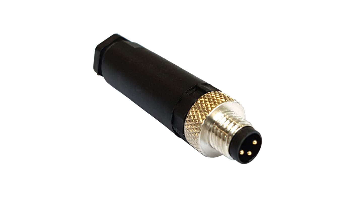 Bulgin Circular Connector, 3 Contacts, In-line, M8 Connector, Plug, Male, IP67, Buccaneer M8 Series