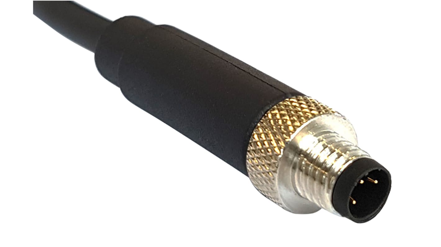 Cable de conexión Bulgin, con. A M8 Macho, 5 polos, con. B Sin terminación, cod.: B, long. 1m, 30 V, 1,5 A, IP67