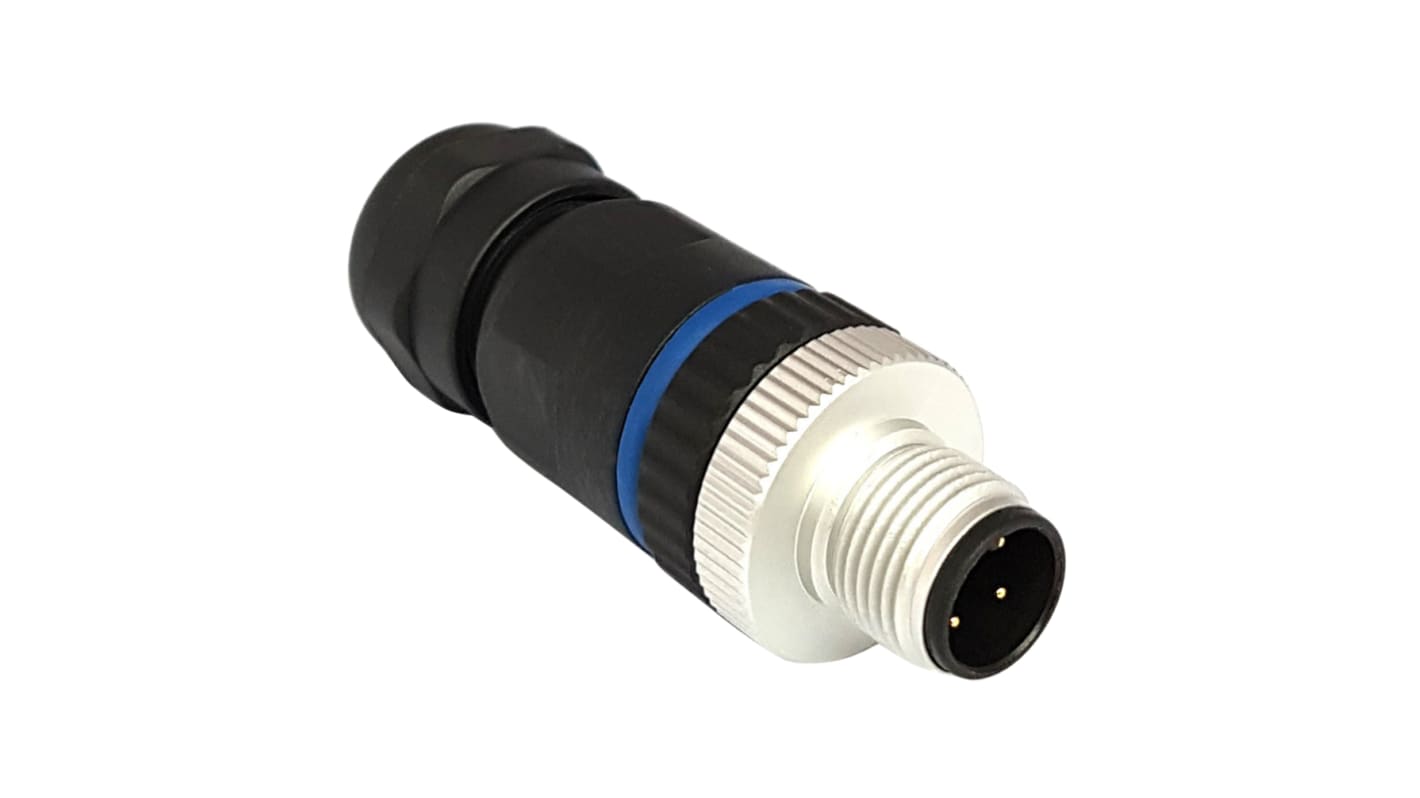 Bulgin Circular Connector, 3 Contacts, Panel Mount, M12 Connector, Plug, Male, IP67, Buccaneer M12 Series