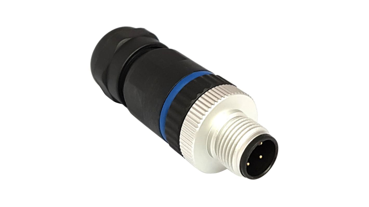 Bulgin Circular Connector, 4 Contacts, Panel Mount, M12 Connector, Plug, Male, IP67, Buccaneer M12 Series