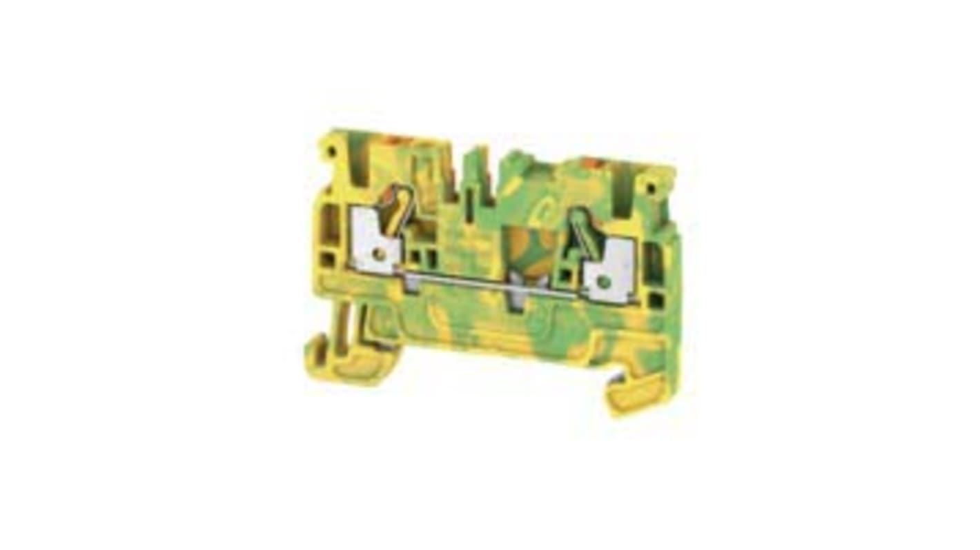Weidmuller A Series Green/Yellow DIN Rail Terminal Block, 2.5mm², Single-Level, Push In Termination