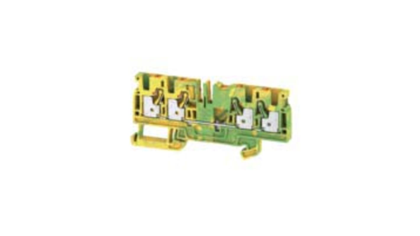 Weidmüller A Series Green/Yellow DIN Rail Terminal Block, 4mm², Single-Level, Push In Termination