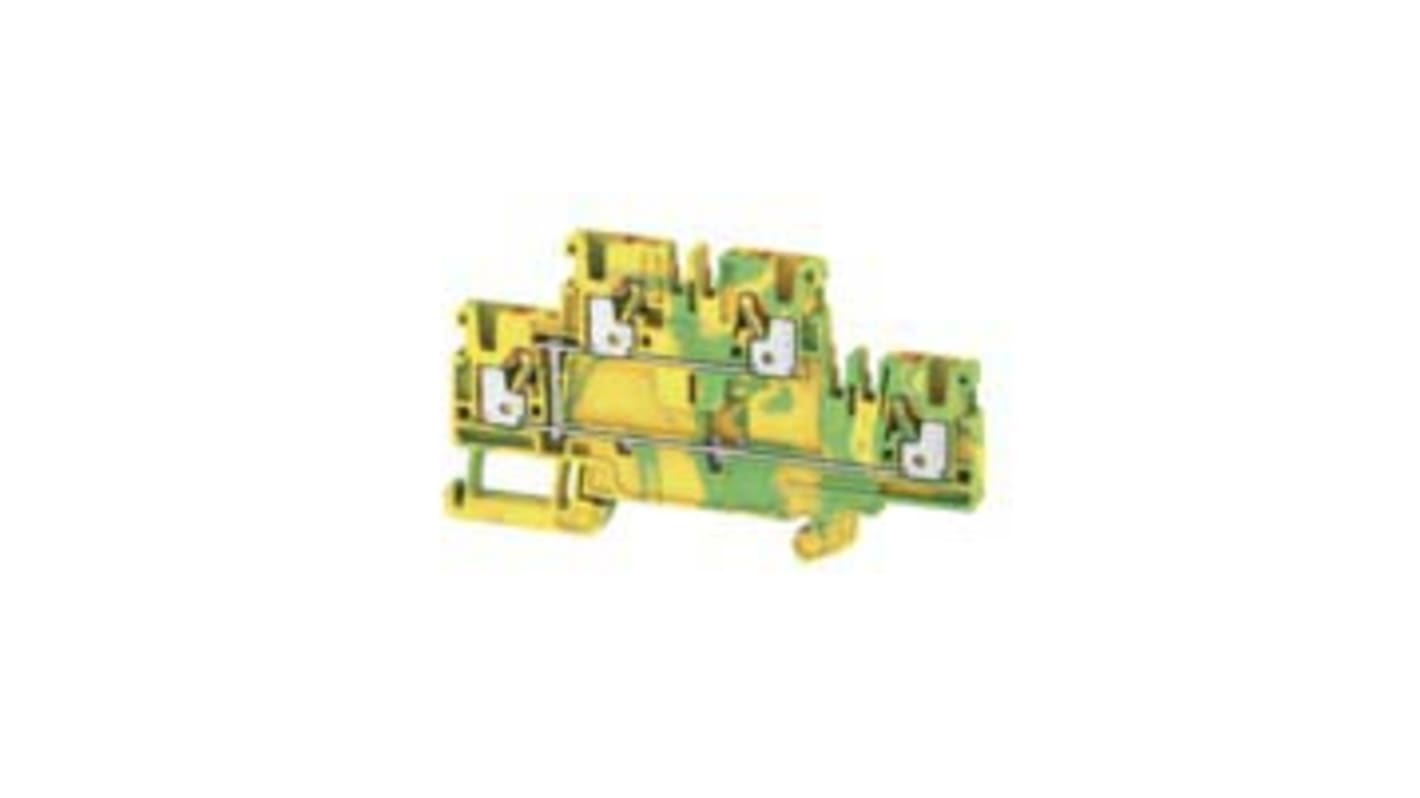 Weidmuller A Series Green/Yellow DIN Rail Terminal Block, 2.5mm², Double-Level, Push In Termination