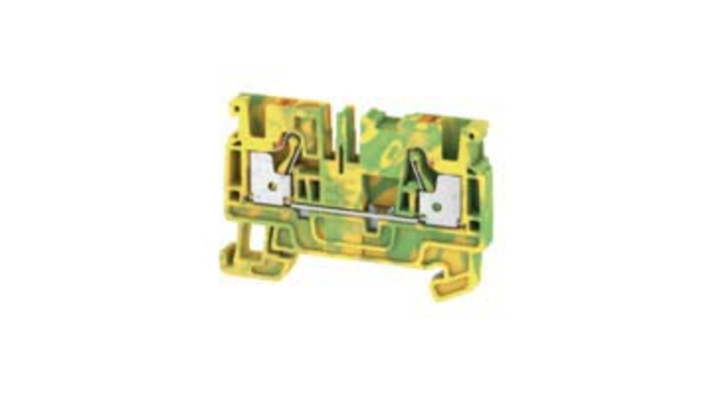 Weidmüller A Series Green/Yellow DIN Rail Terminal Block, 4mm², Single-Level, Push In Termination