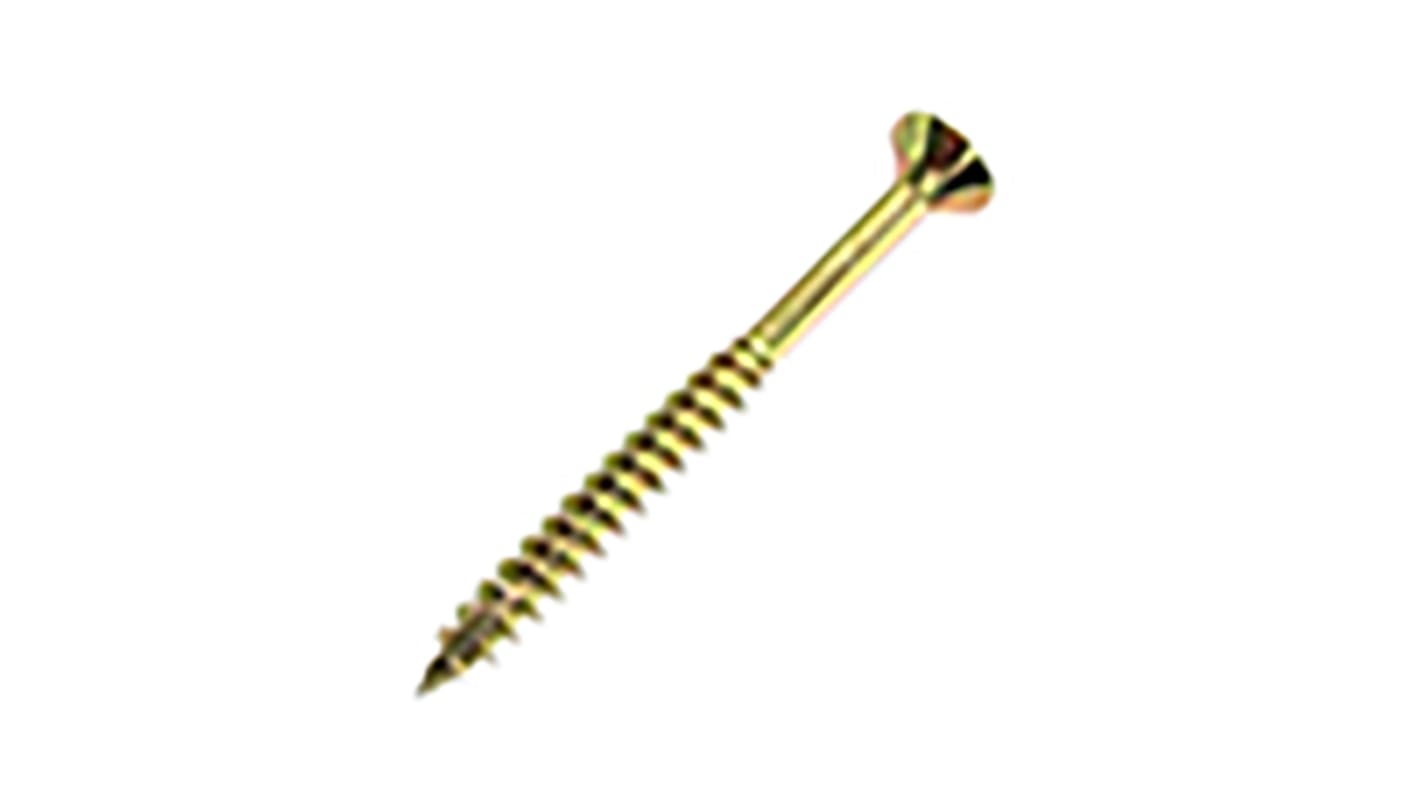 UNIFIX VORTEX Pozidriv Countersunk Steel Wood Screw, Yellow Passivated, Zinc Plated, 4.5mm Thread, 50mm Length