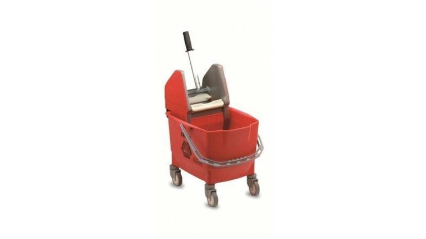 Rubbermaid Commercial Products Kunststoff Moppeimer mit Griff Rot 25L auf Räder mit Mopppresse