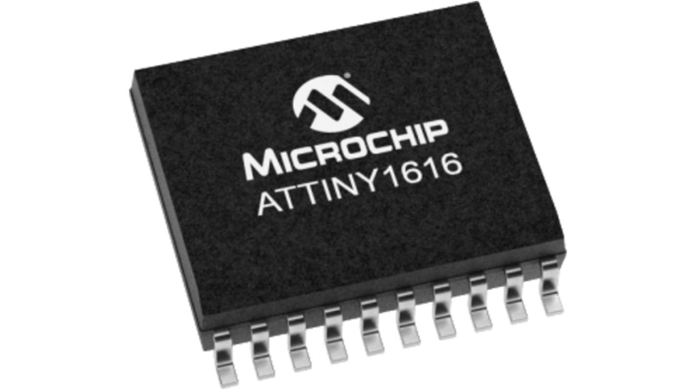 Microcontrolador Microchip ATTINY1616-SFR, núcleo AVR de 8bit, RAM 2,048 kB, 20MHZ, SOIC de 20 pines