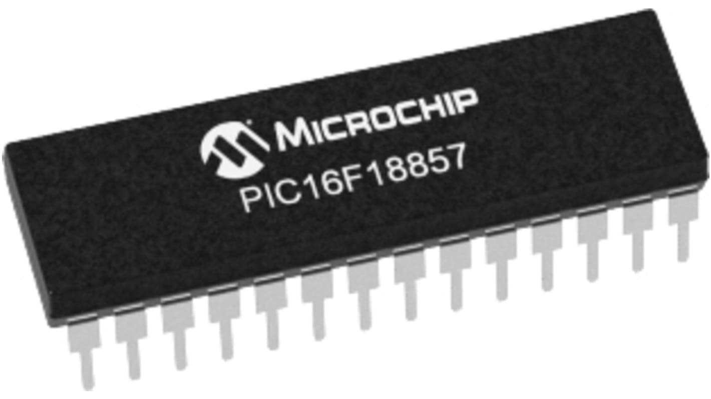 Microchip PIC16F18857-I/SP, 8bit 8 bit CPU Microcontroller, PIC16, 32MHz, 56 kB Flash, 28-Pin SPDIP