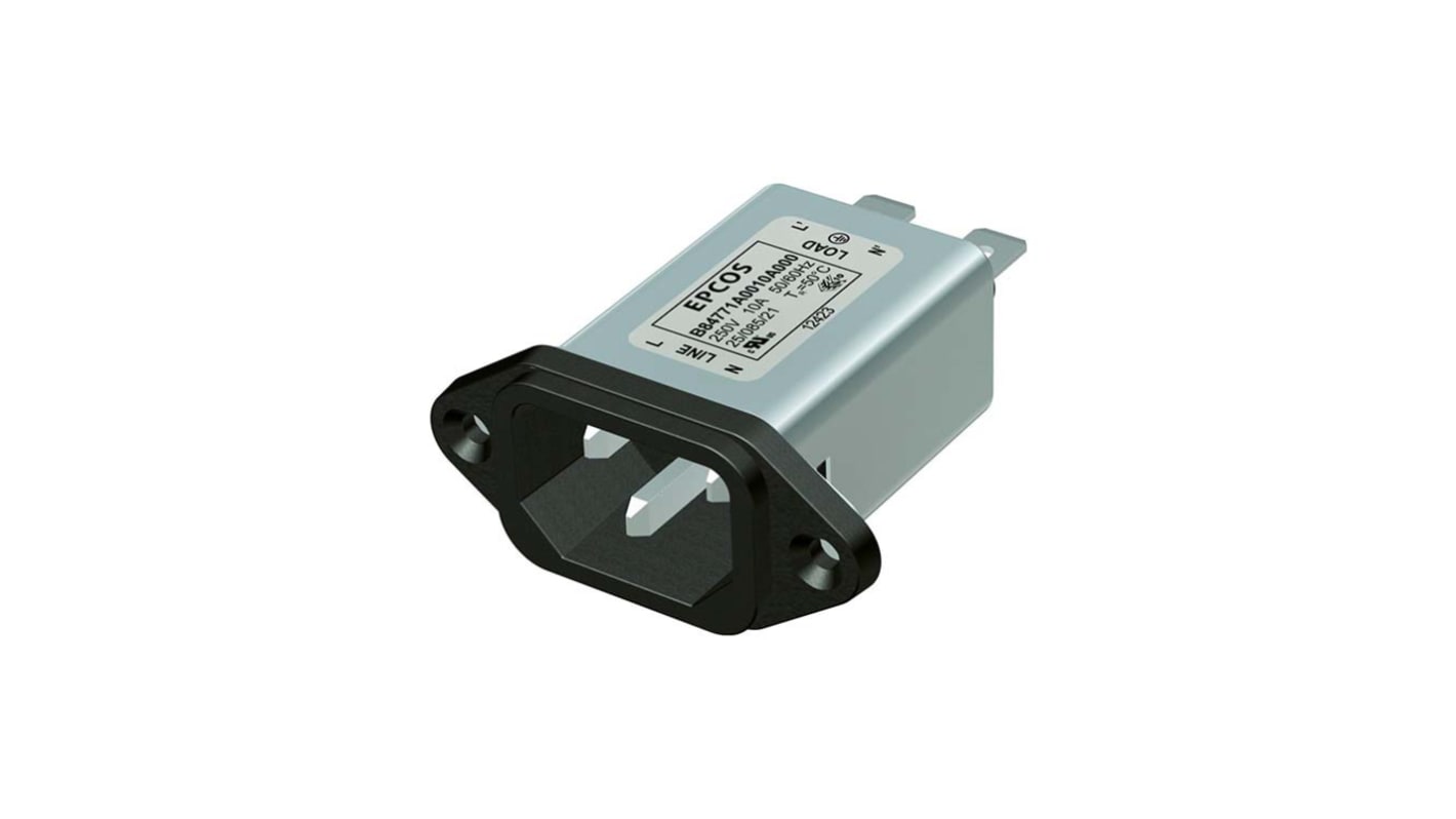 EPCOS C14 IEC Filter Stecker, 250 V ac/dc / 3A, Snap-In / Flachsteck-Anschluss