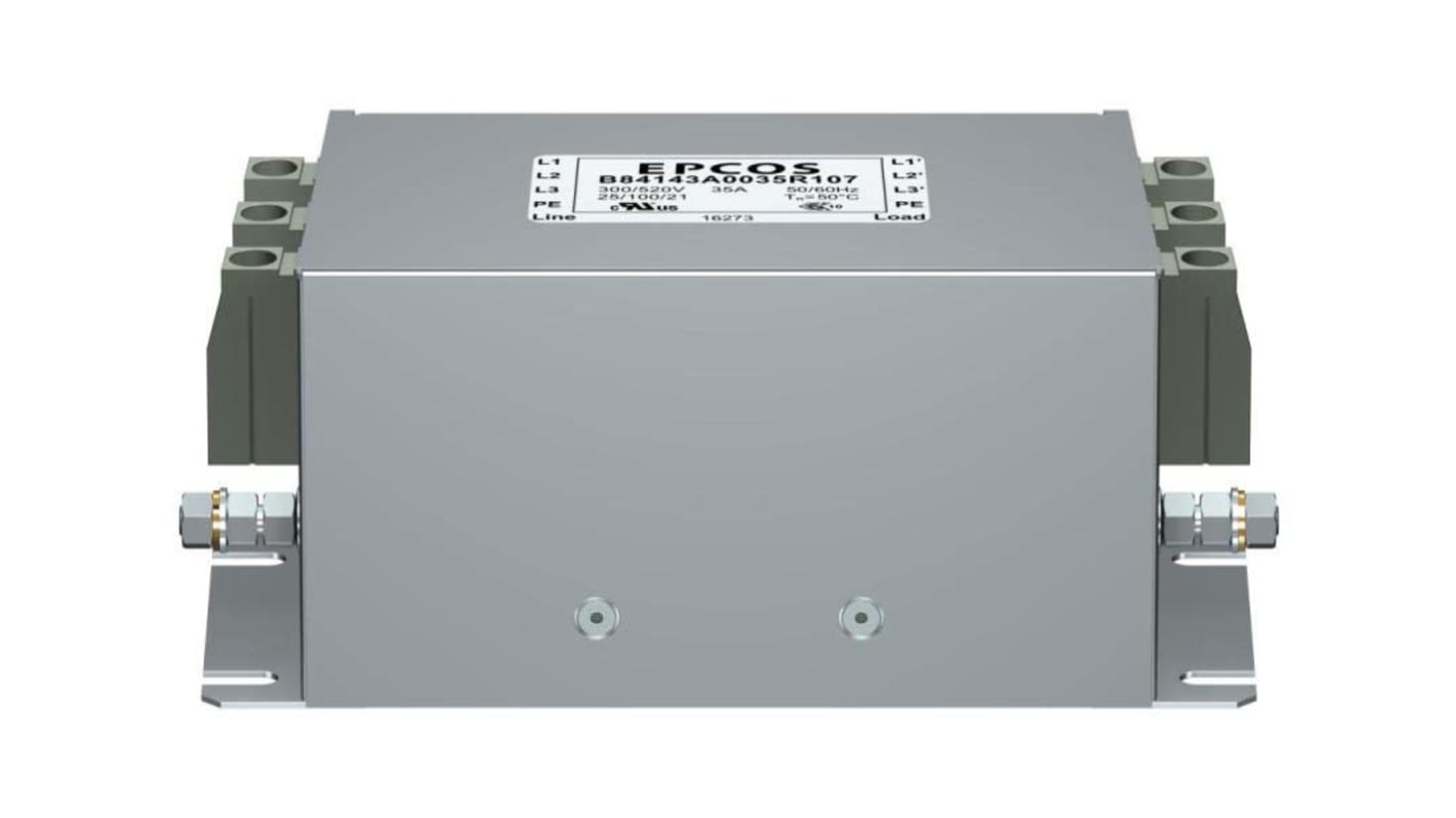 Filtro EMC EPCOS, 65A, 520 Vac, 50 → 60Hz, Montaje en Panel, con terminales Tornillo 3,4 mA, Serie B84143A*R107,