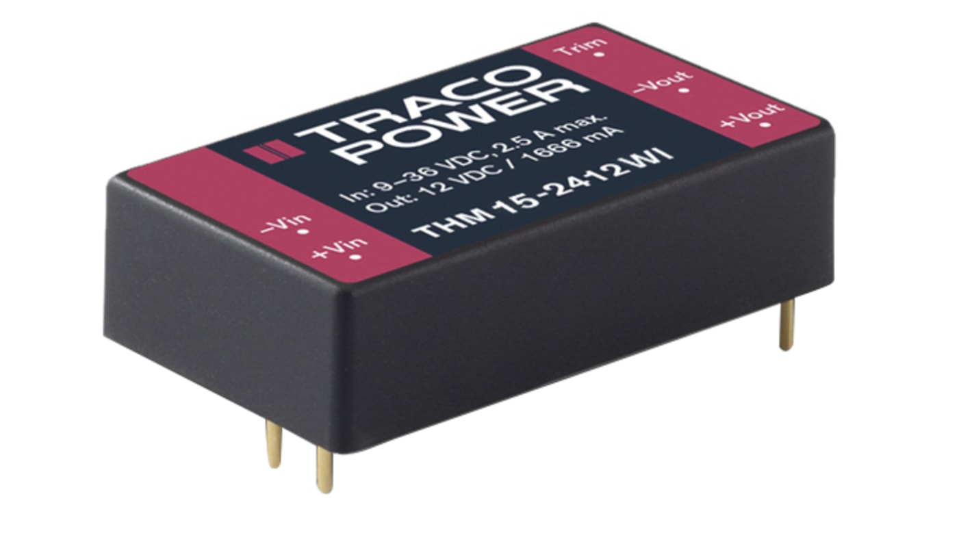 TRACOPOWER THM 15WI DC/DC-Wandler 15W 24 V dc IN, ±5V dc OUT / ±1.5A Durchsteckmontage 5kV ac isoliert
