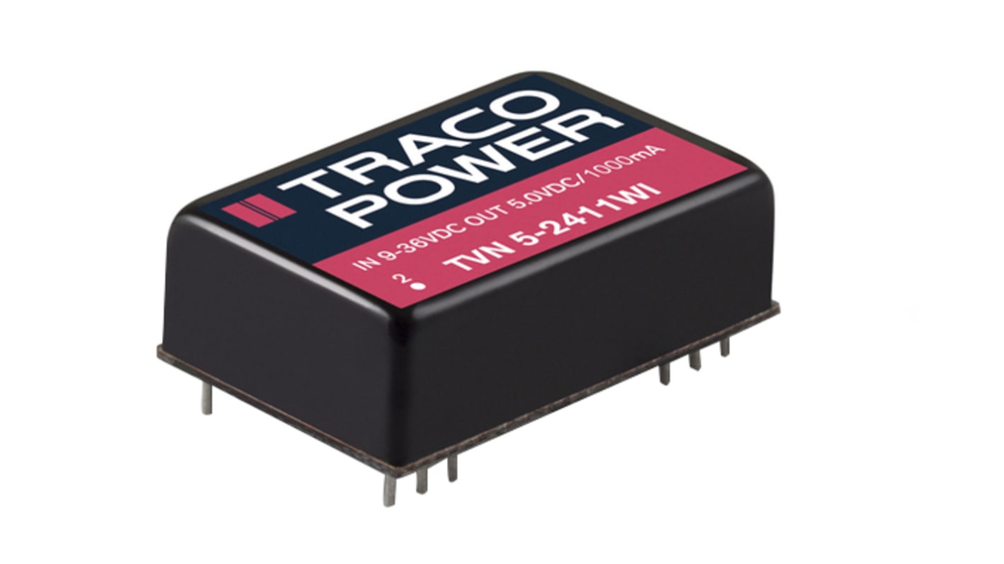 TRACOPOWER TVN 5WI DC-DC Converter, ±15V dc/ ±166mA Output, 4.5 → 12 V dc Input, 5W, Through Hole, +85°C Max