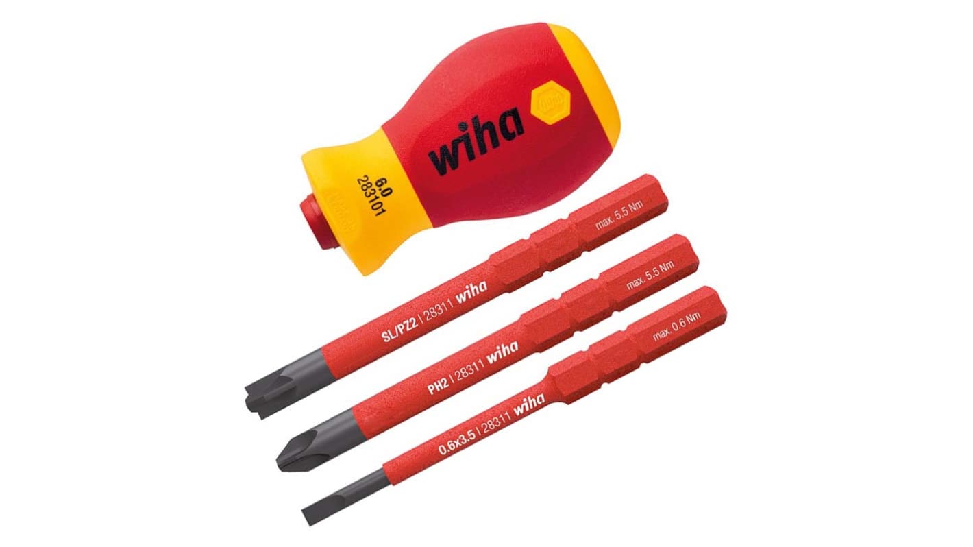 Wiha Driver Bit Set 4 Pieces, Phillips, Pozidriv, Slotted