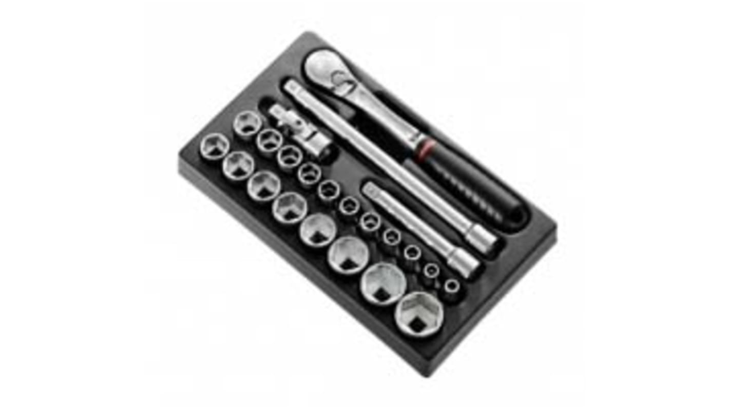 Facom 23-Piece Metric 1/2 in Standard Socket Set with Ratchet, 6 point