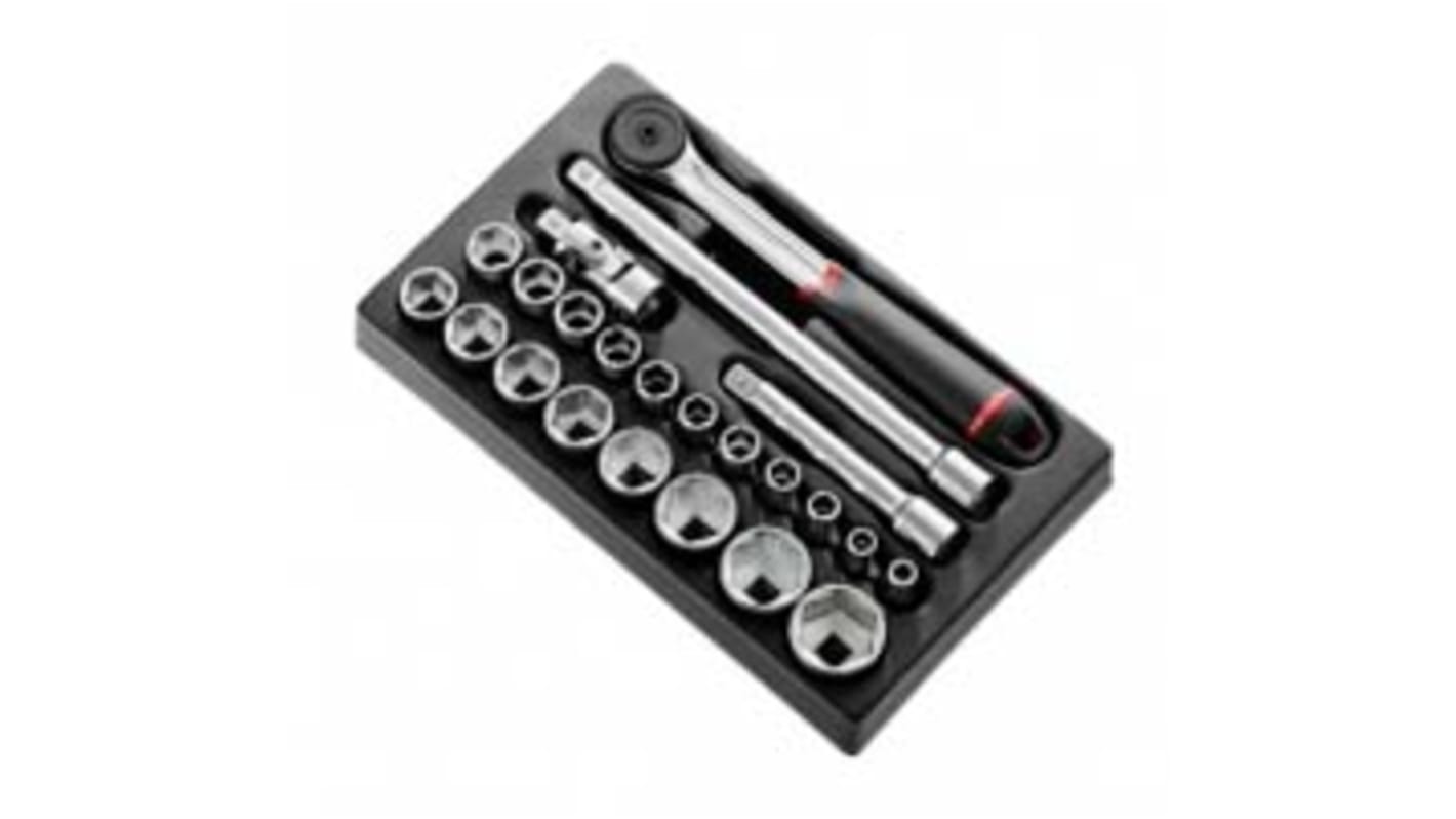 Facom 23-Piece Metric 1/2 in Standard Socket Set with Ratchet, 6 point