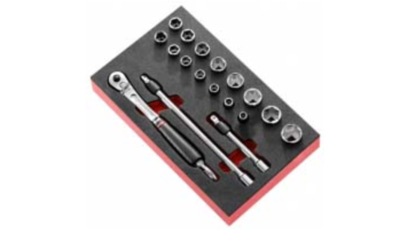 Facom 18-Piece Metric 3/8 in Standard Socket Set with Ratchet, 6 point