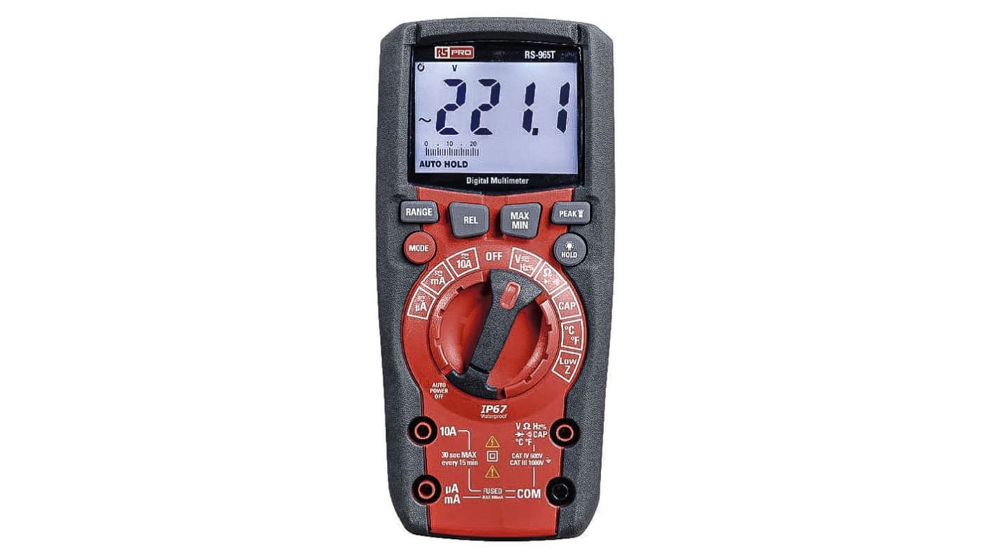 RS PRO RS-965T Handheld Digital Multimeter, True RMS, 10A ac Max, 10A dc Max, 1000V ac Max - RS Calibrated