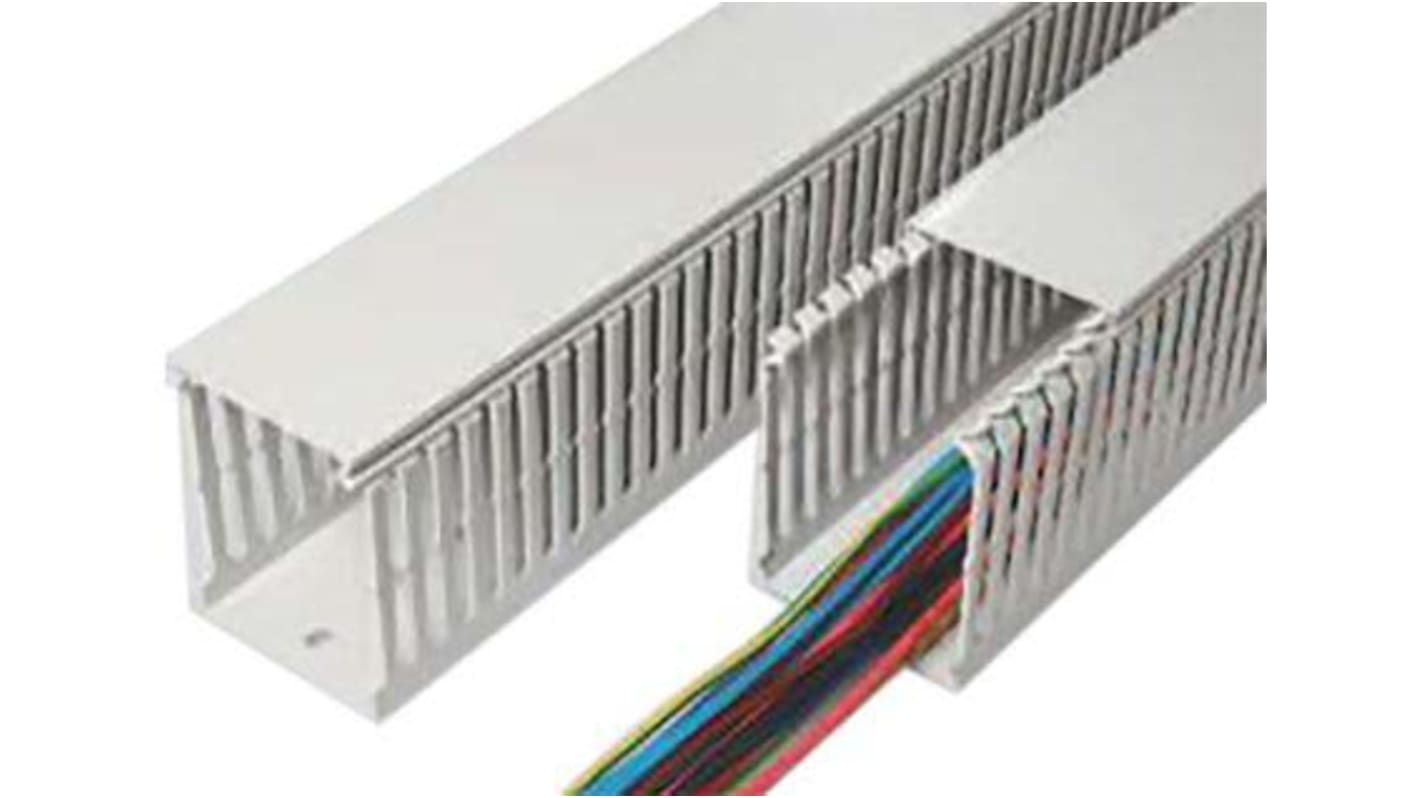 SES Sterling GN-HF-A6/4 Grey Slotted Panel Trunking - Open Slot, W80 mm x D60mm, L2m, PC/ABS