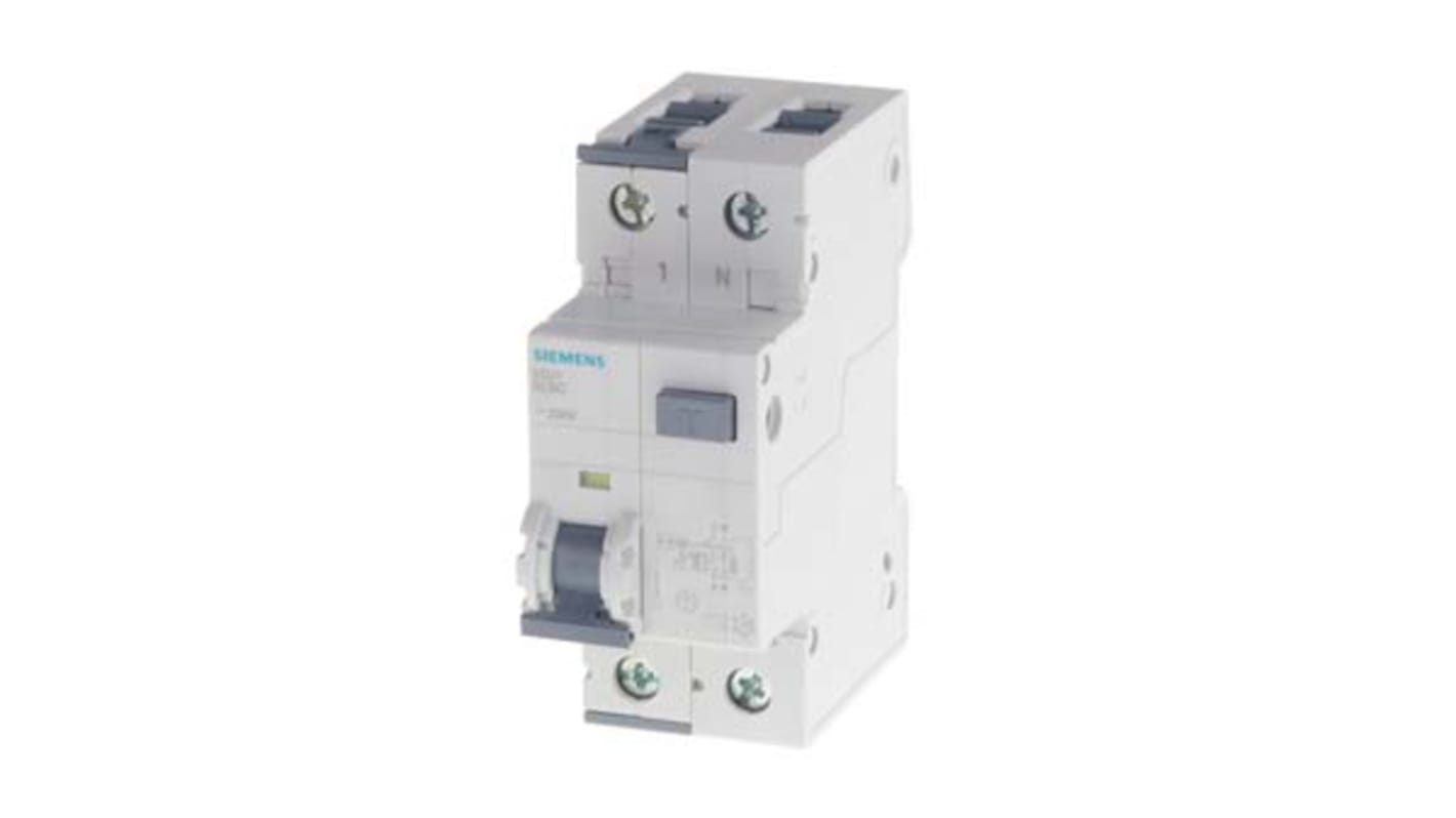 Siemens RCBO, 16A Current Rating, 2P Poles, 30mA Trip Sensitivity, Sentron Range