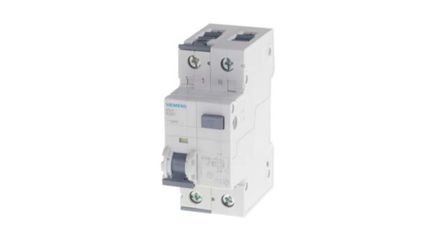 Siemens RCBO, 32A Current Rating, 2P Poles, 30mA Trip Sensitivity, Sentron Range