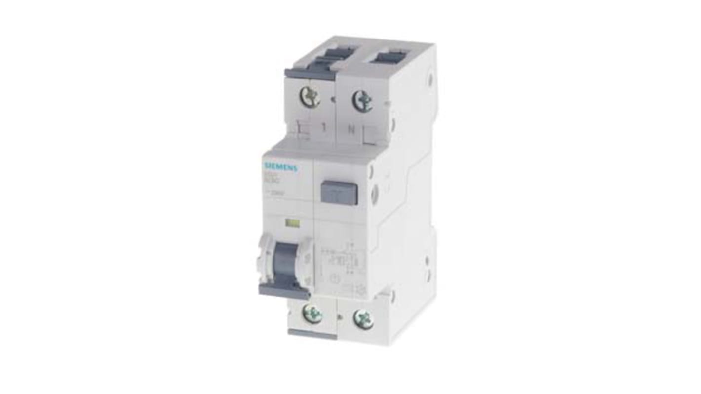 Siemens RCBO, 2-polet, 20A, DIN-skinne montering, følsomhed: 30mA