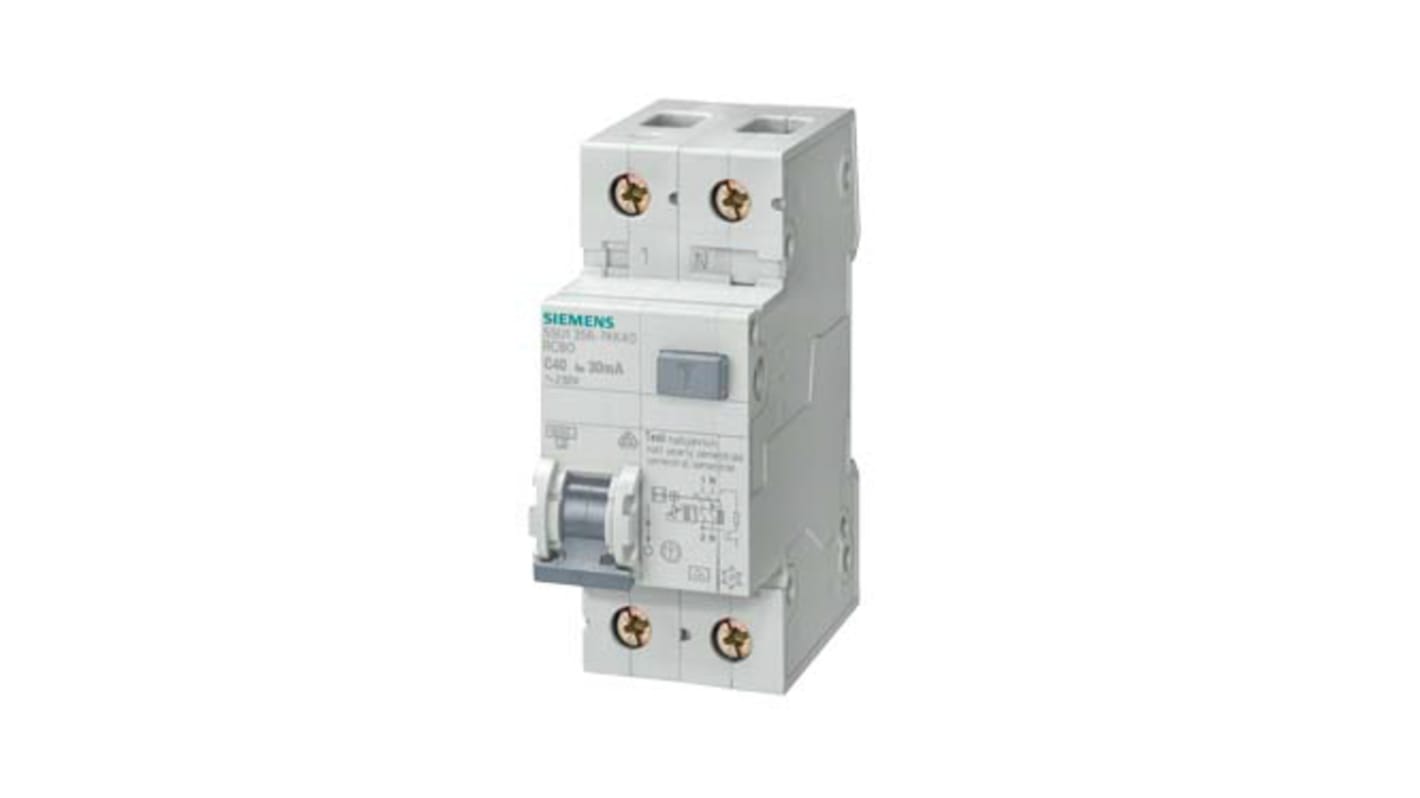 Siemens RCBO, 2-polet, 13A, DIN-skinne montering, følsomhed: 30mA