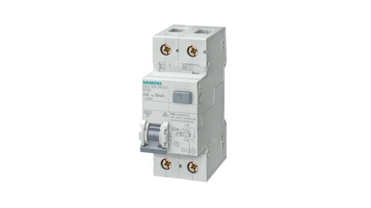 Siemens RCBO Sentron 5SU1 FI/LS-Schalter 20A, 2-polig, Empfindlichkeit 30mA, DIN-Schienen-Montage