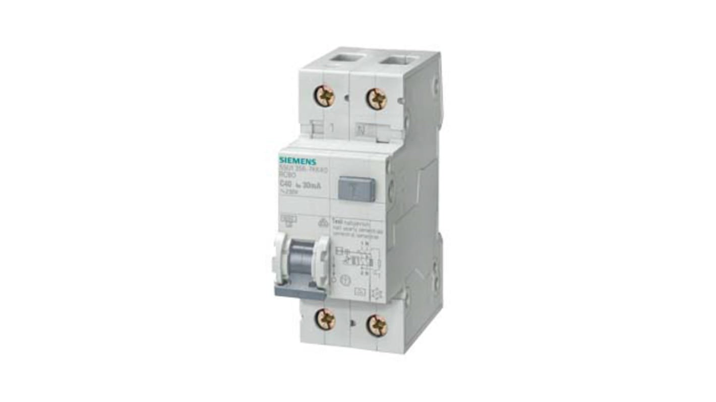 Disjoncteur différentiel magnéto-thermique Siemens 25A 2P, sensibilité 30mA, Montage rail DIN, 5SU1