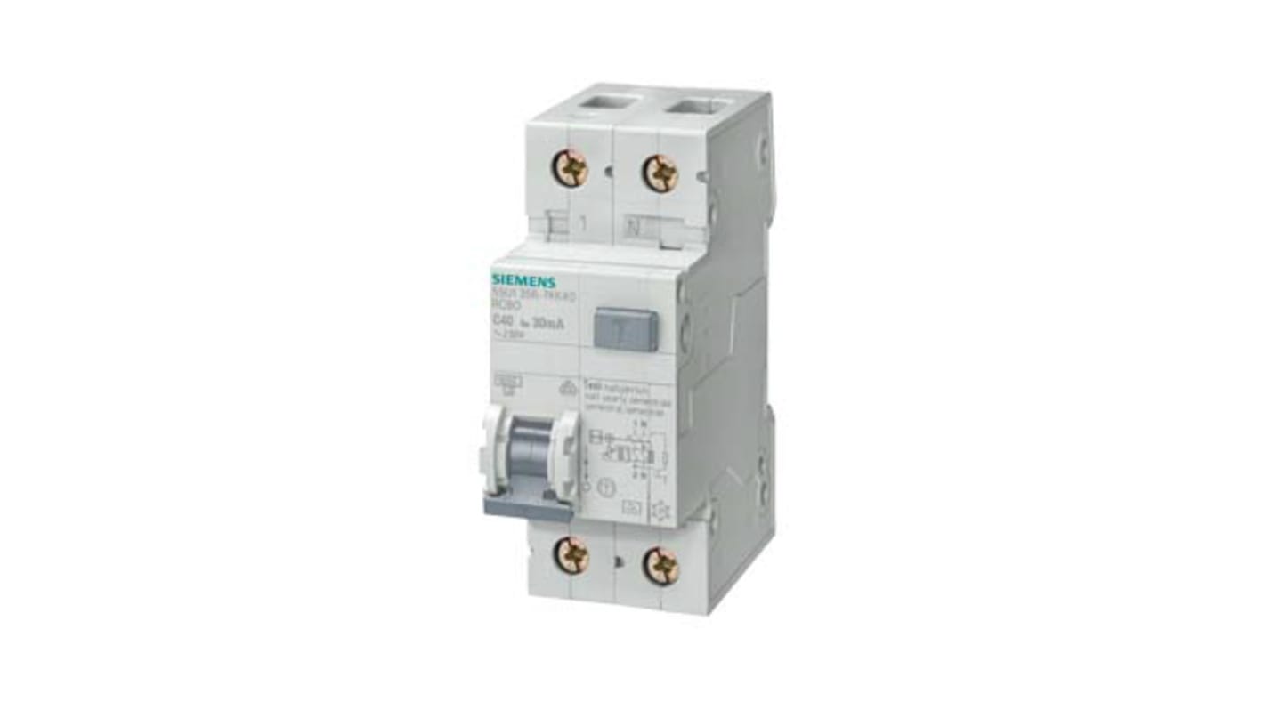 Siemens RCBO, 32A Current Rating, 2P Poles, 30mA Trip Sensitivity, Sentron Range