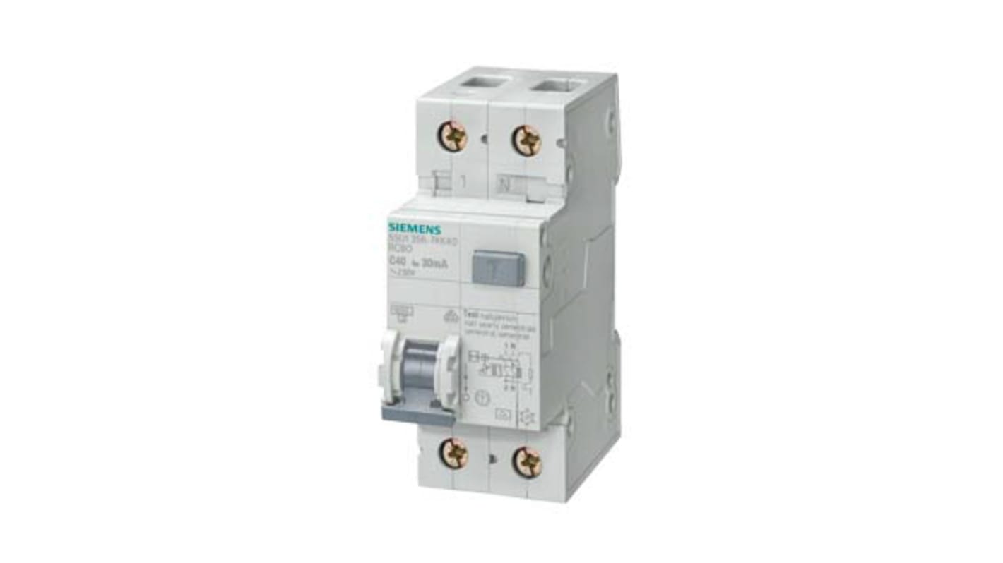 Disjoncteur différentiel magnéto-thermique Siemens 8A 2P, sensibilité 30mA, Montage rail DIN, 5SU1