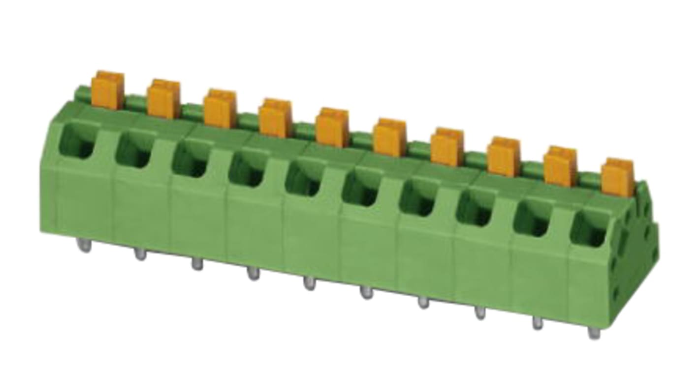 Phoenix Contact SPTAF 1/ 4-5.0-EL Series PCB Terminal Block, 4-Contact, 5mm Pitch, Through Hole Mount, 2-Row