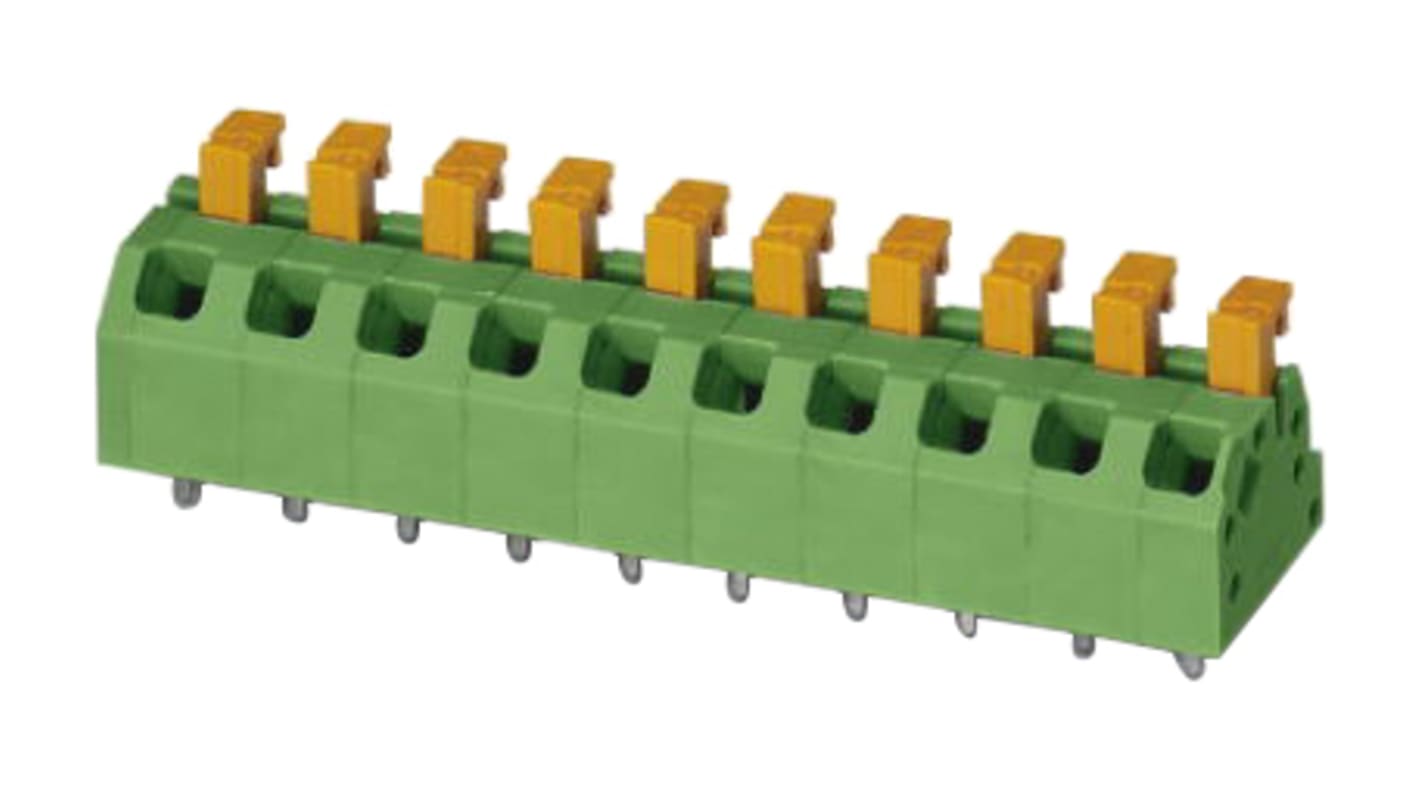 Phoenix Contact SPTAF 1/ 3-5.0-LL Series PCB Terminal Block, 3-Contact, 5mm Pitch, Through Hole Mount, 1-Row
