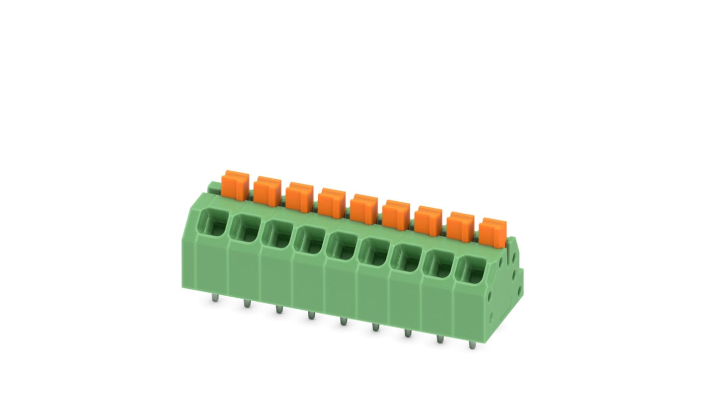 Phoenix Contact SPTAF 1/ 9-3.5-EL Series PCB Terminal Block, 9-Contact, 3.5mm Pitch, Through Hole Mount, 2-Row