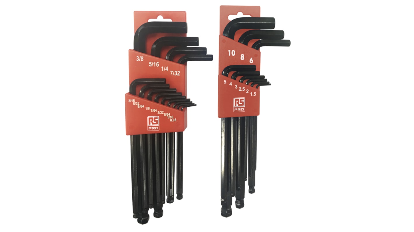 RS PRO 22 piece L Shape Imperial, Metric Hex Key Set, 0.05 → 3/8", 1.5 → 6mm