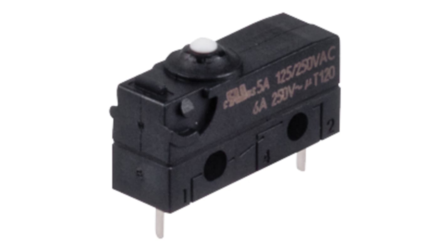 C & K Pin Plunger Snap Action Micro Switch, Solder Terminal, 5 A @ 125 / 250 V ac, 6 A @ 250 V ac, SP-CO, IP67