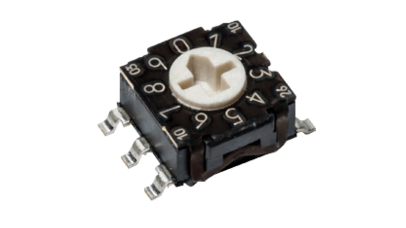 C & K, 16 Position, Hexadecimal BCD Rotary Switch, 100 mA, Solder
