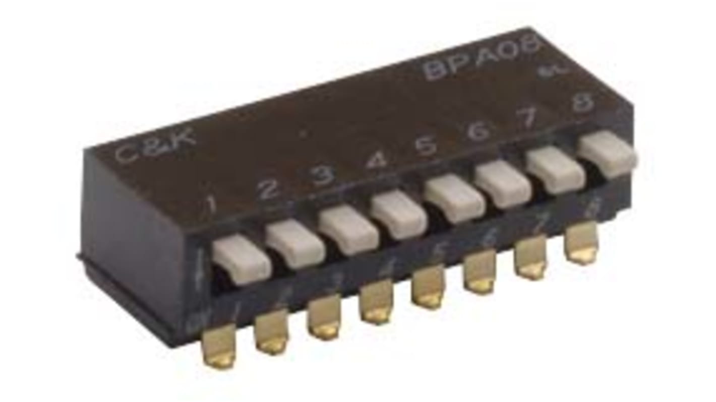 C & K 6 Way Surface Mount DIP Switch SPST, Raised, Slide Actuator