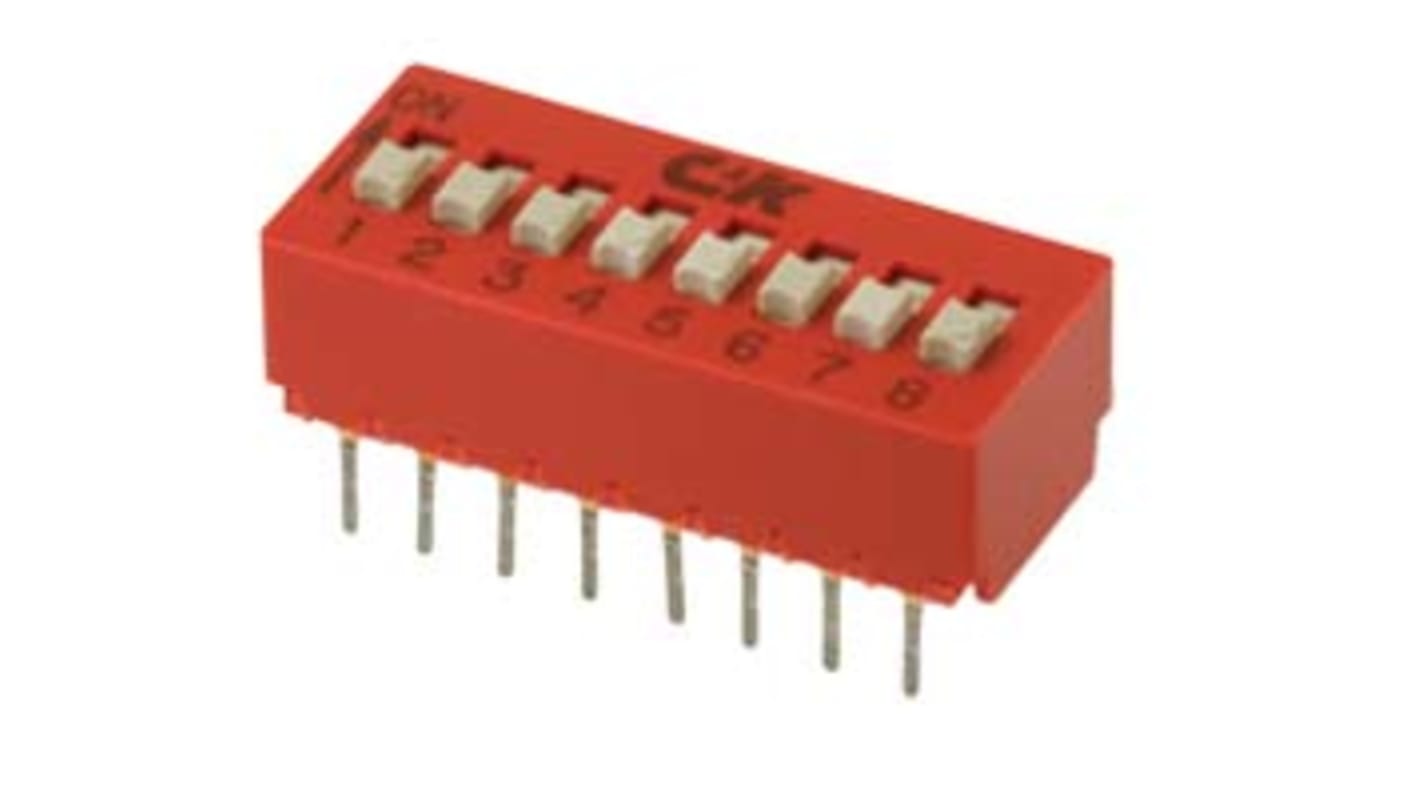 C & K THT DIP-Schalter 12-stellig, 1-poliger Ein/Ausschalter, Kontakte vergoldet 100 mA @ 5 V dc, 25 mA @ 25 V dc, bis