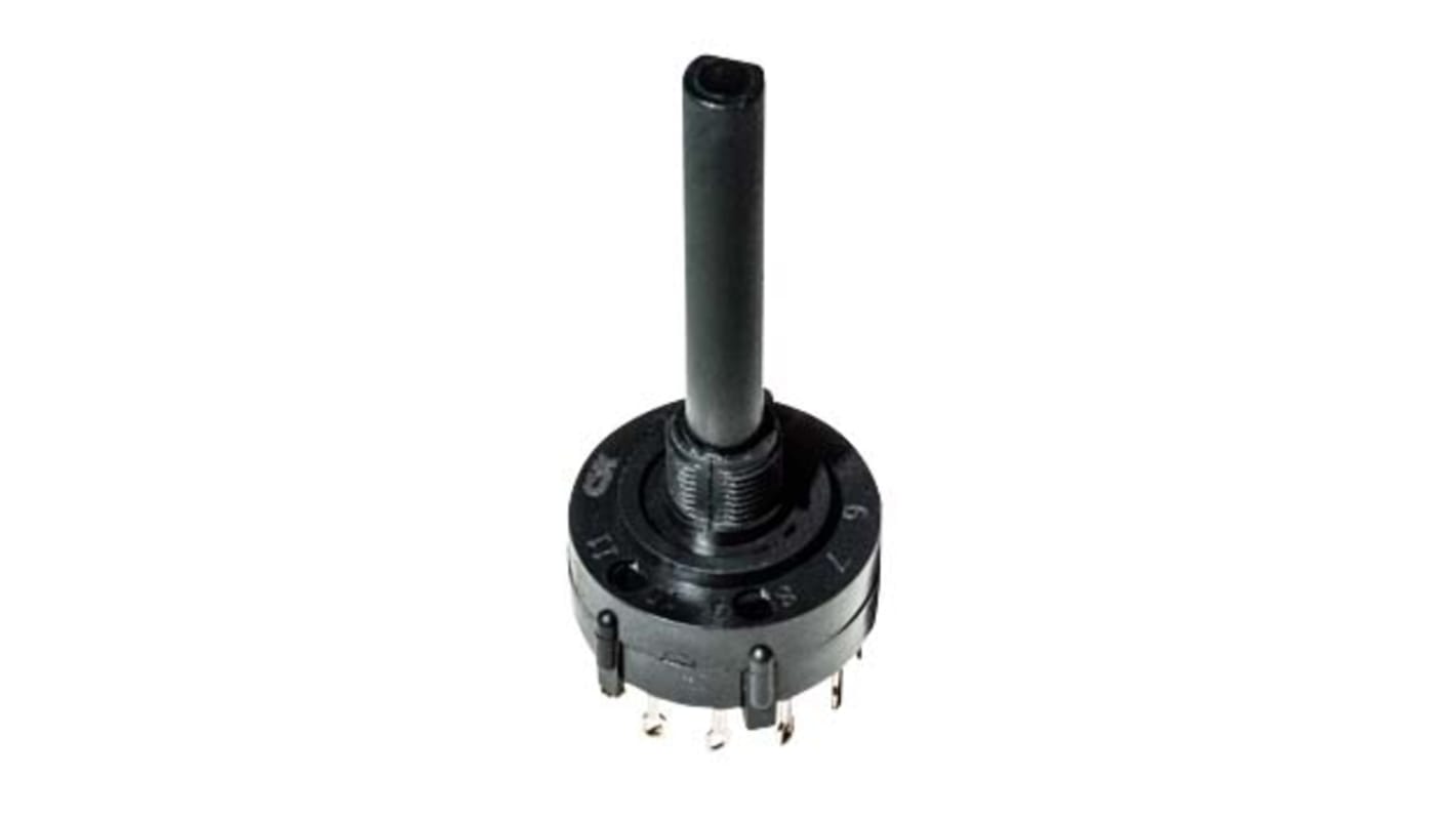 C & K, 4 Position DPDT Rotary Switch, 2.5 A @ 125 V ac, 350 mA @ 125 V dc, PC Pin