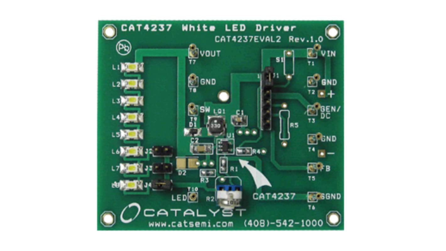 onsemi CAT4237BGEVB, High Voltage CMOS Constant-Current DC-DC Converter Evaluation Board LED Driver Evaluation Board