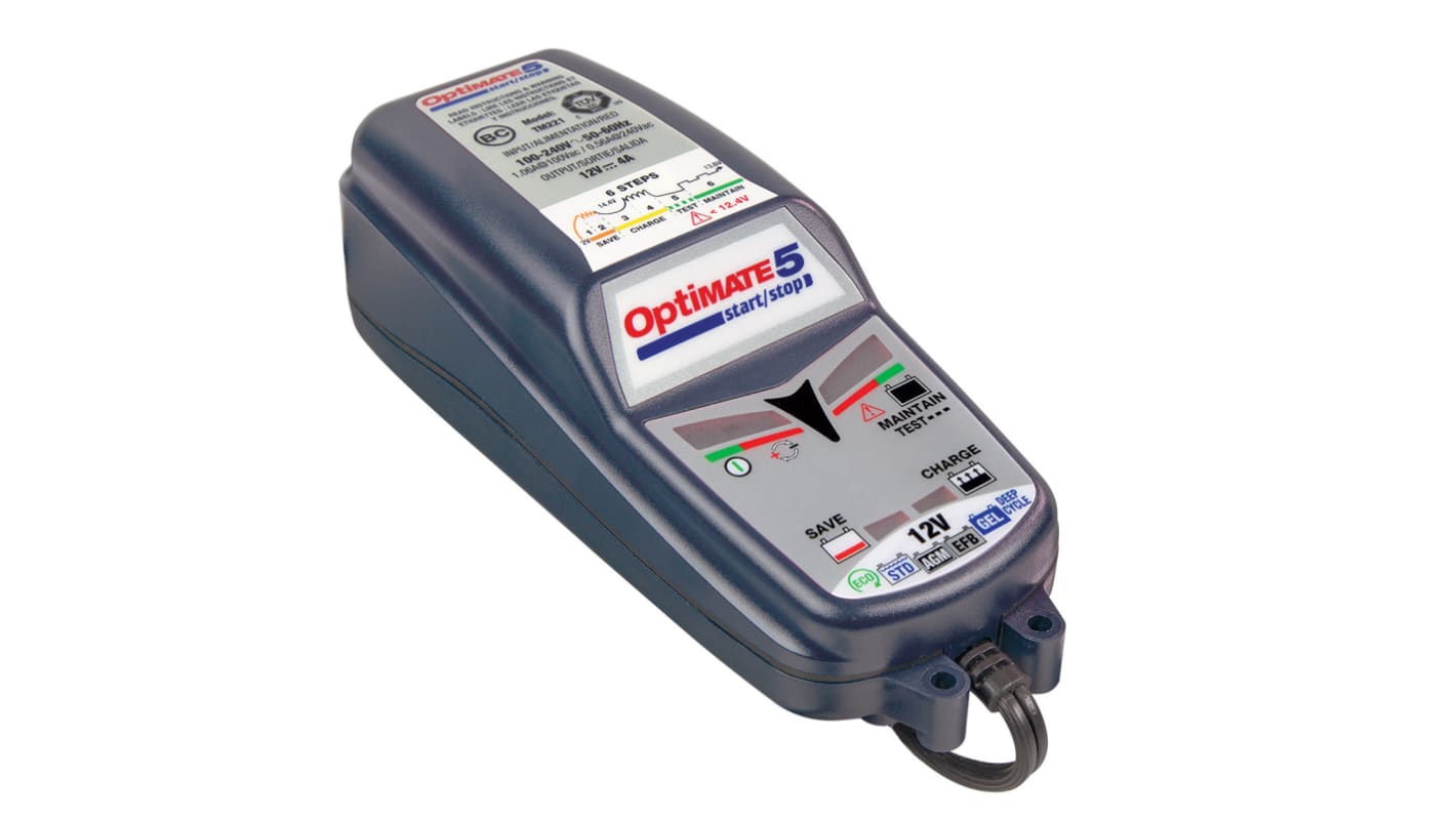 TecMate Optimate 5, 12V 4A Bilbatteri 12 V Batterioplader med pladser